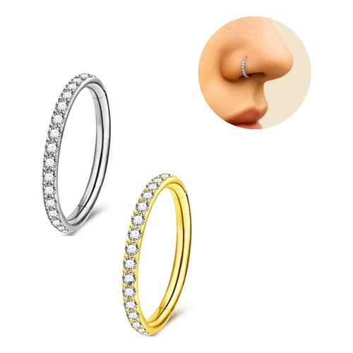 Kit com Dois Piercing De Nariz Ou Orelha Argola Cravejada de Pedras de zircônia brilhante Titânio