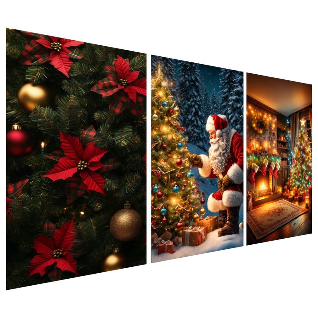Kit 3 Peças Quadros Decorativos Para Quarto Sala Escritório Natal Decoração Natalina