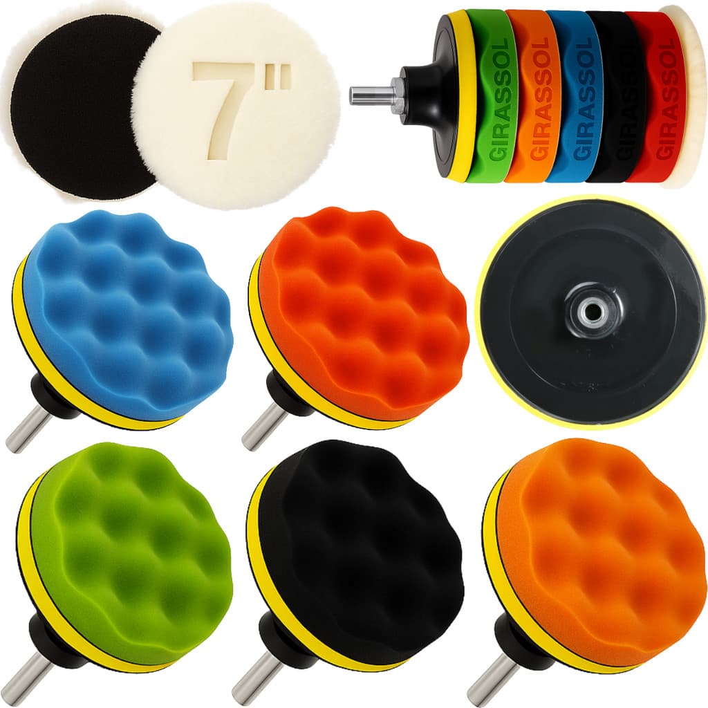 Kit 8 Peças 7 Pol. 180mm Disco Espuma Boina Lã Prato Pino M14 Polimento Automotivo KP10
