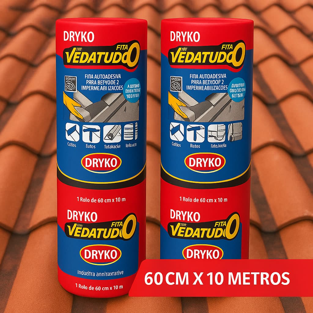 Kit C/2 Fita Manta Asfaltica 60cm x 10m Para Telhado Adesiva Aluminizada - Dryko