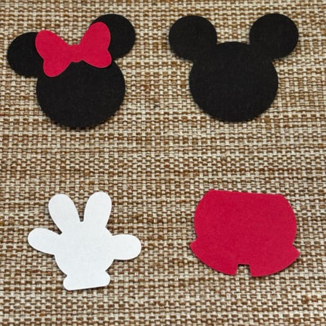 🎉✨ KIT COM 100 APLIQUES DE PAPEL – MICKEY & MINNIE ✨🎉Mickey Minnie Luva do Mickey short do Mickey luva do Mickey laço