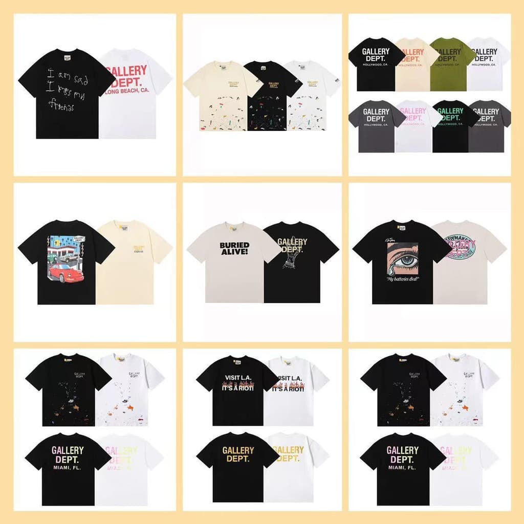 GALLERY DEPT American Street Wear Carta logotipo Slogan Casual Solto Camiseta de Manga Curta Unissex
