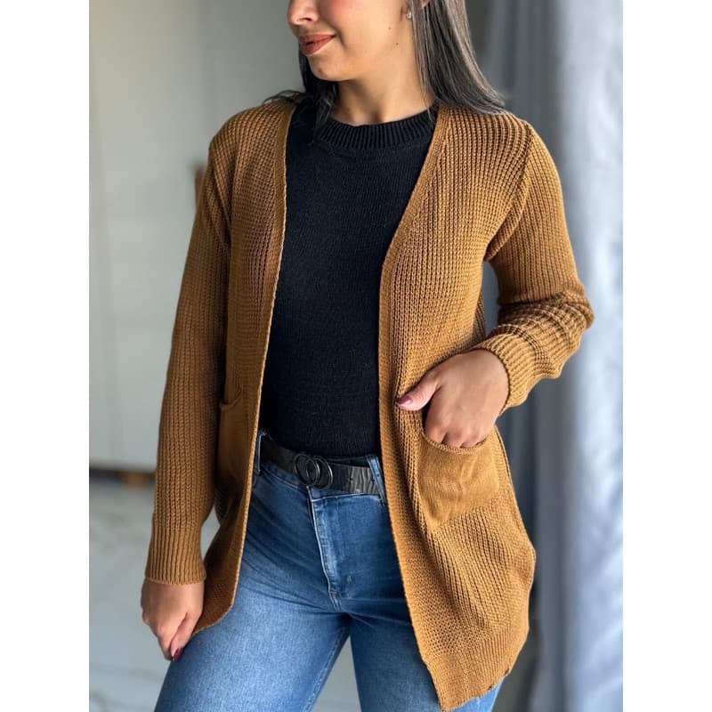 Casaco Feminino Max Cardigan Tricot básico com bolso MARIA tricô inverno longa lã casaquinho