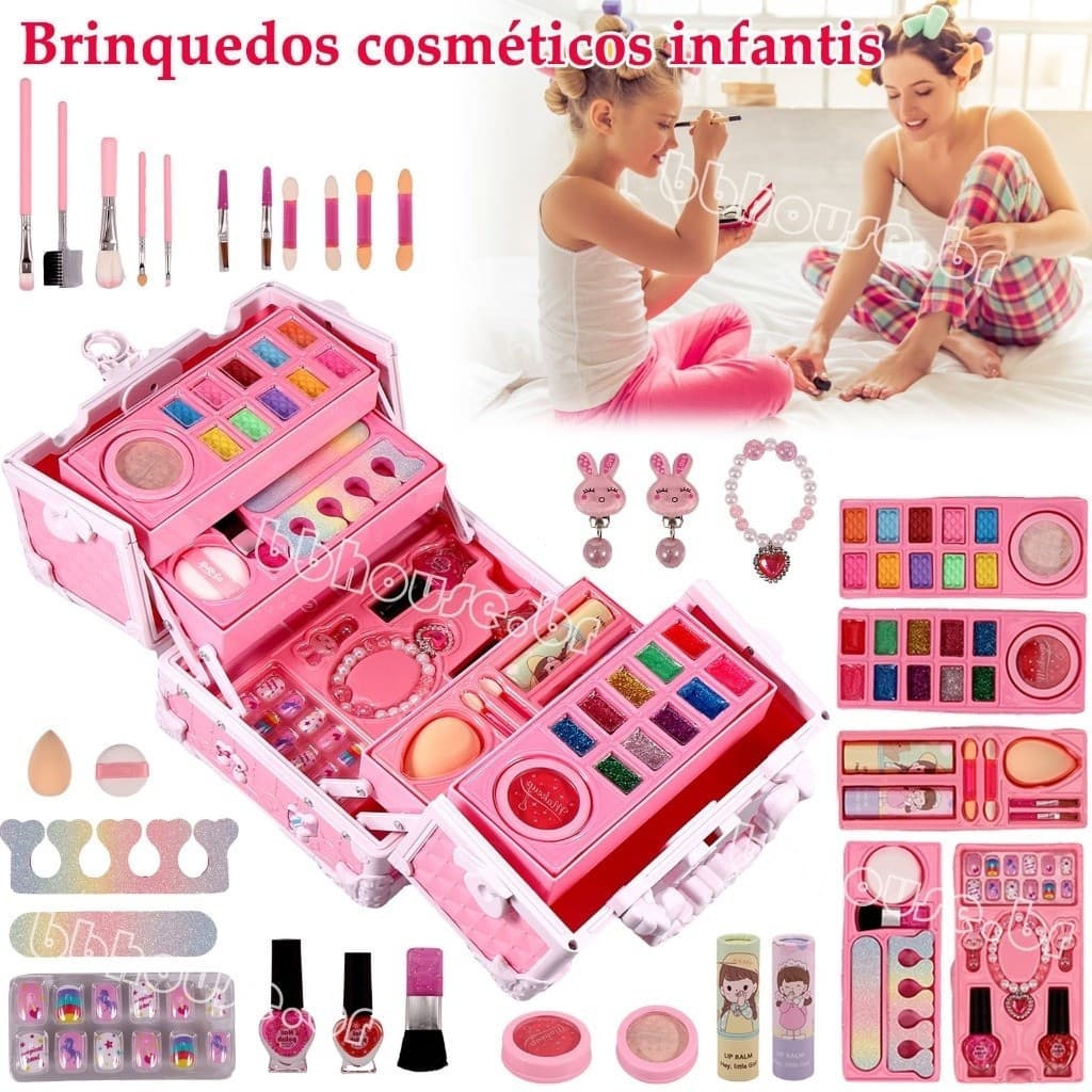2024 Conjunto de Maquiagem Infantil Kit de Beleza Brinquedos Portáteis Caixa de Cosméticos Simulação Brinquedo Não Tóxic