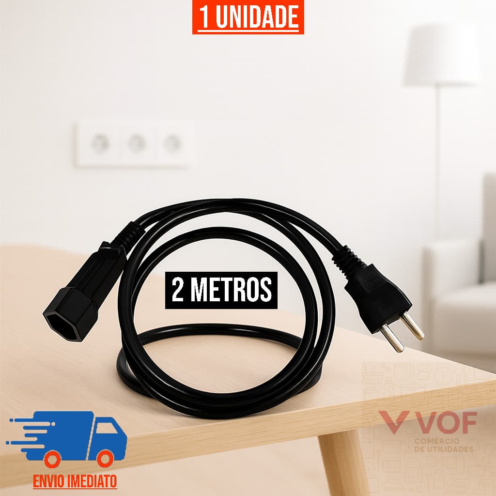 Extensão Elétrica e Prolongador de Cabo 2 Metros  Bivolt 110V 220V Fio Extensor