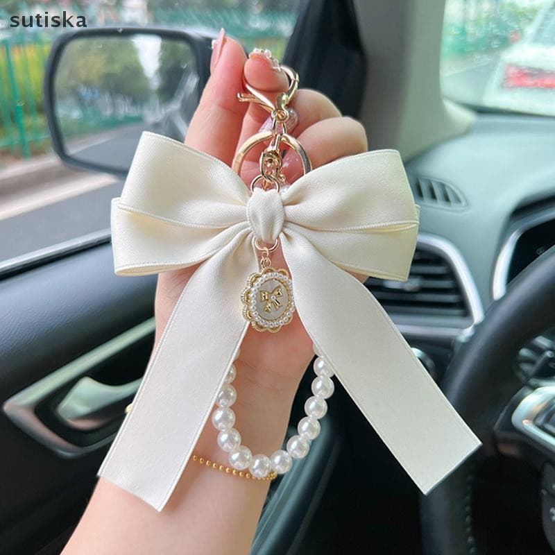 sutiska Chave Saco Pingente Acessórios Falso Pérola Arco Chaveiro Bonito Frisado Pulseira Para Bolsa Mochila Carro Charm