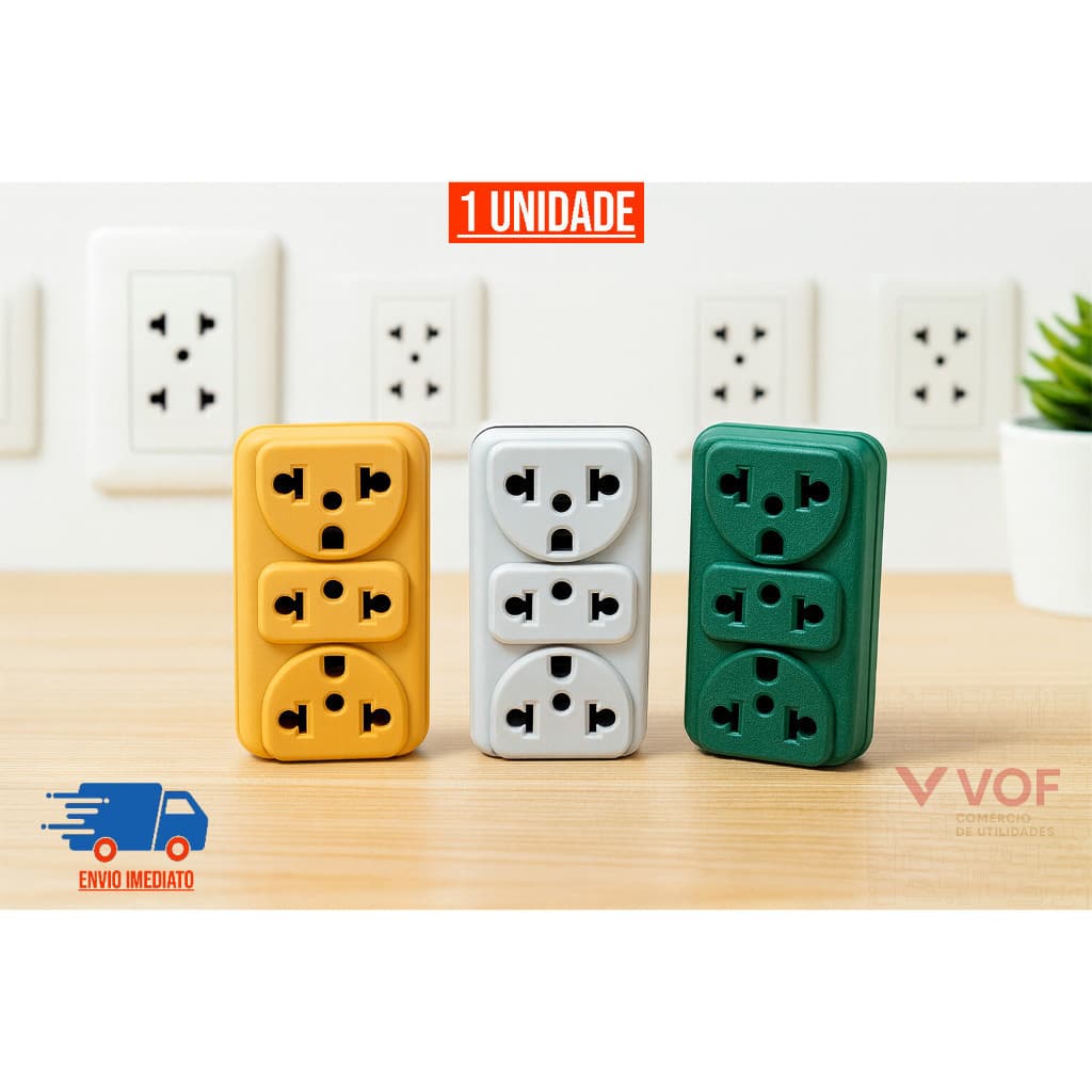 Adaptador de Tomada Benjamin T Colorido 3 Entradas Bivolt 10A 20A Universal