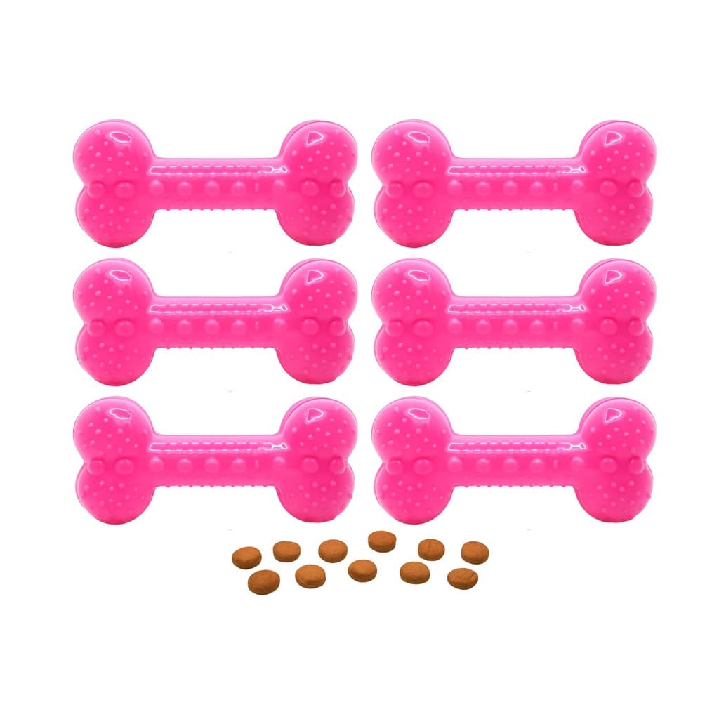 Kit 6 Osso Petisco Pink Neon Borracha Flexível Seguro para Cães