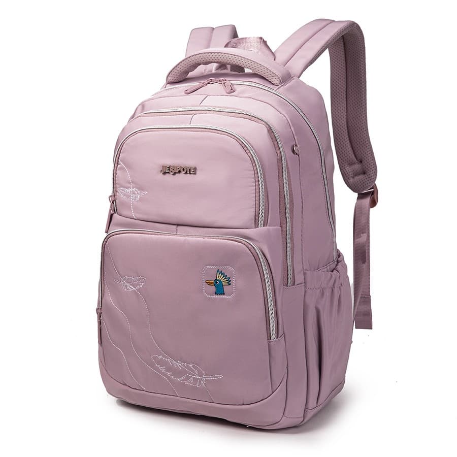 Ladies backpack padrão bordado reforçado nylon impermeável grande capacidade roxo