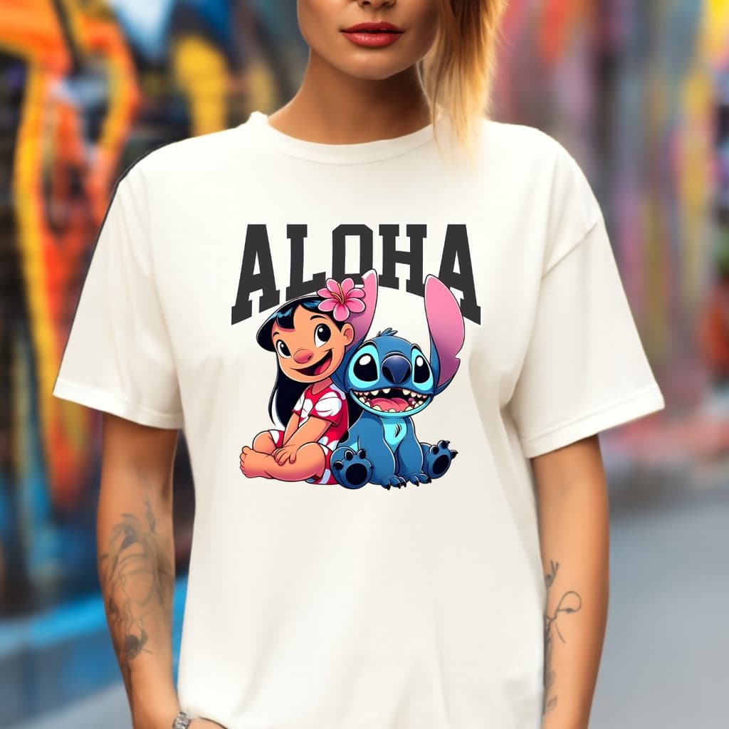 Camiseta Feminina Desenho Stich Aloha 100% Algodão Premium Top Envio Imediato