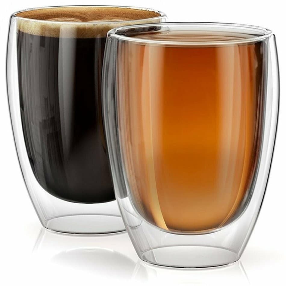 Kit 2 Copo Duo De Vidro Camada Dupla Parede Chá Café 450ml Americano Térmico Duplo Xícara Drinks