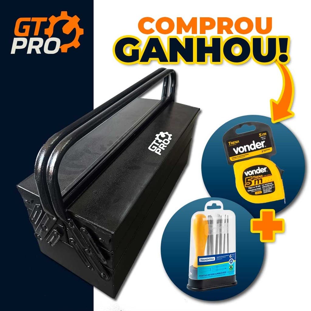 Caixa de Ferramentas - GTPro - 5 Gavetas GANHE Trena + Jogo Chave de Fenda