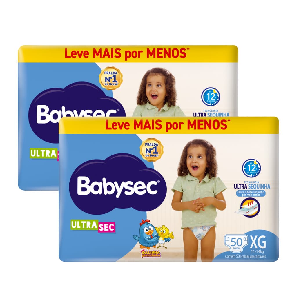 Kit Econômico 2xFralda BabySec Hiper XG c/50 uni- Ultrasec Galinha Pintadinha Leve Mais Pague Menos