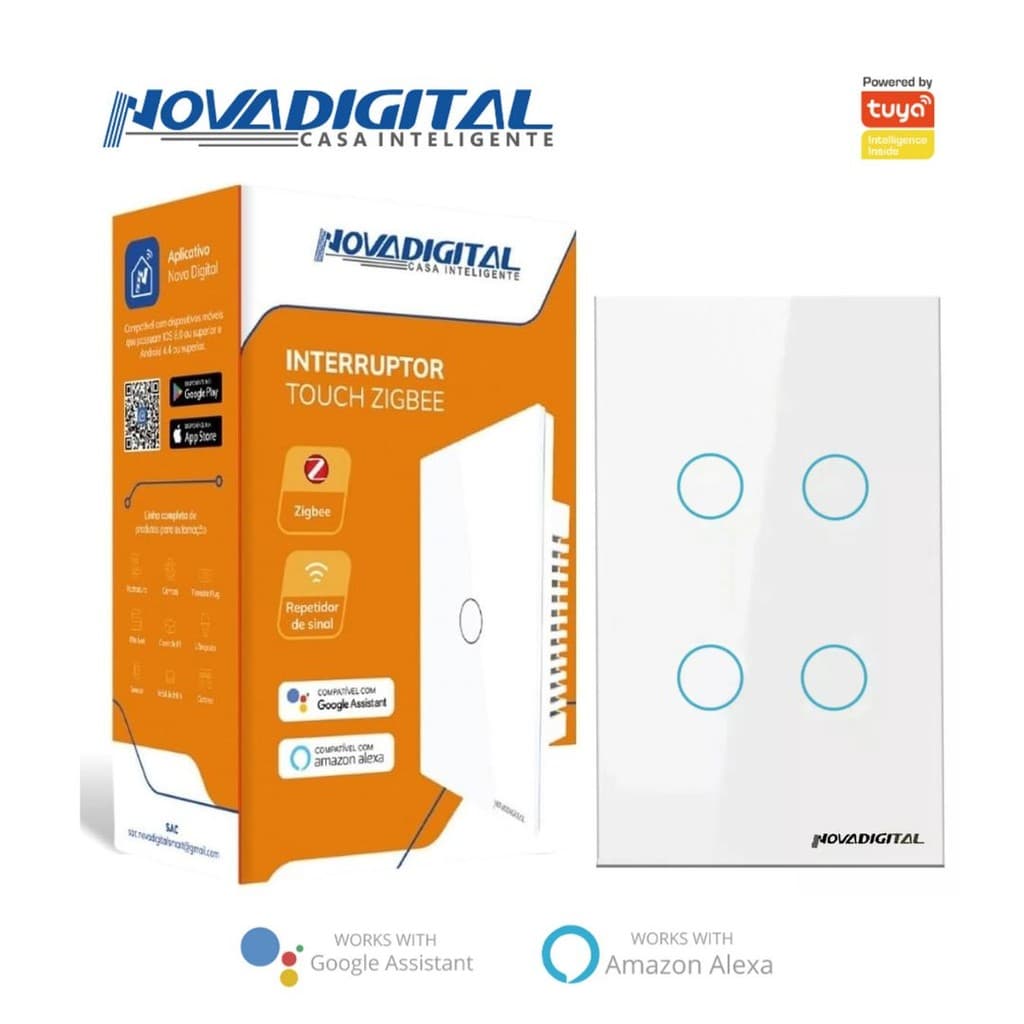 Interruptor Inteligente Touch Zigbee 4 Botões Branco Nova Digital - 4x2