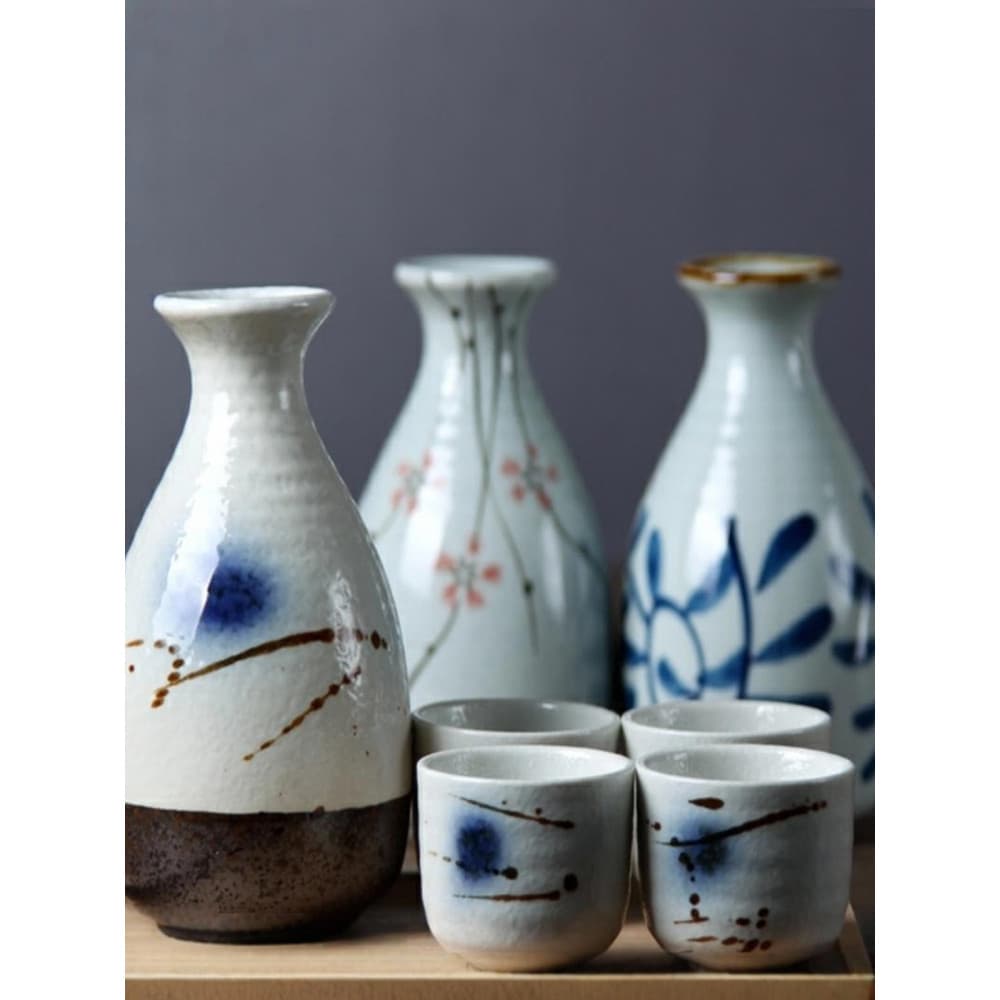 Estilo japonês quatro estações Underglaze cor pintado à mão cerâmica dispensador de vinho garrafa de vinho conjunto caix