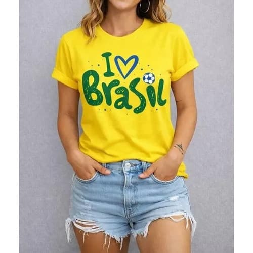 Camiseta Feminina Brasil Hexa Blusa Feminina 100% Algodão Brasil Copa Tendencia Virginia