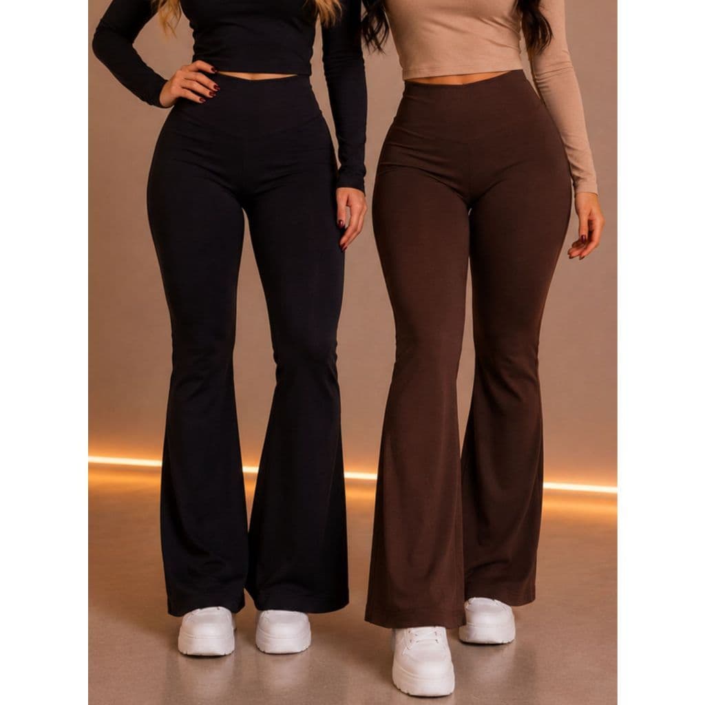 Calça Flare Flanelada Boca de Sino Canelada Feminina Premium