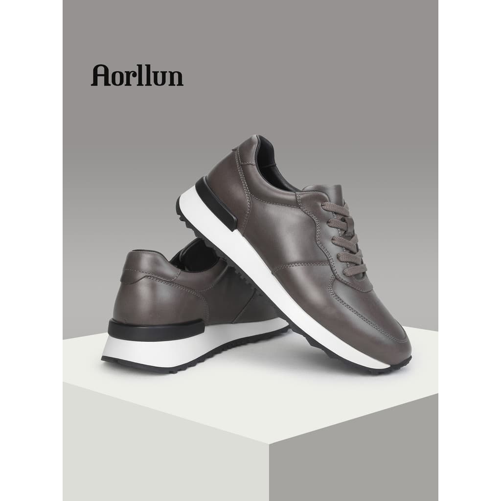 Oralen sapatos masculinos 2026 novo estilo de couro genuíno sapatos esportivos High-End Retro cinza completo sapatos cas