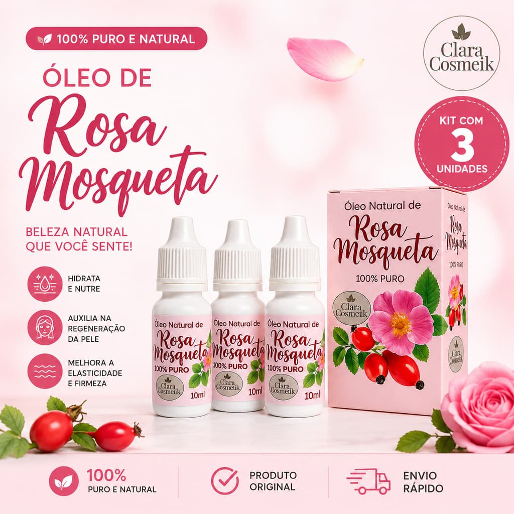 Kit Óleo de Rosa Mosqueta Puro 10ml  — Uniformização do Tom, Estrias, Skincare e Firmeza