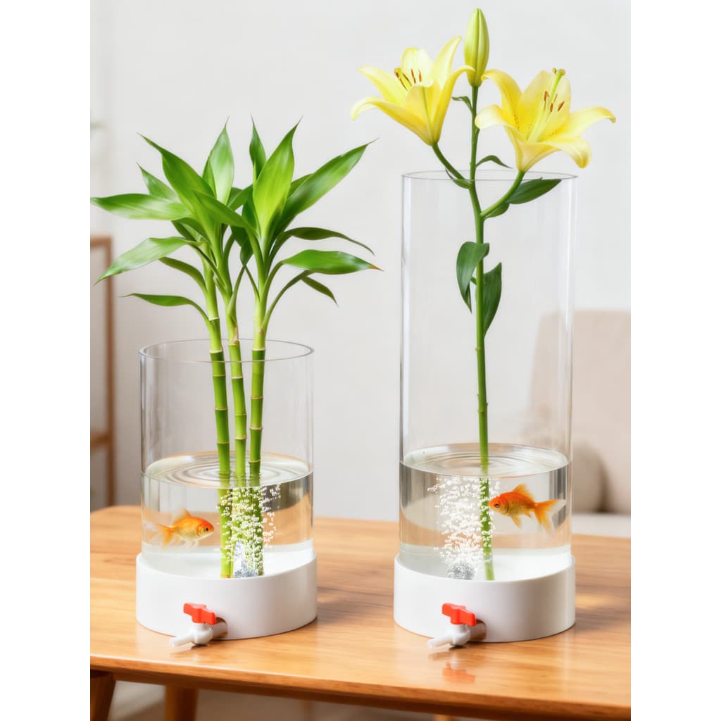 Vaso cilíndrico de vidro transparente reto doméstico pequeno paisagismo tanque de peixes Monstera sala de estar arranjo