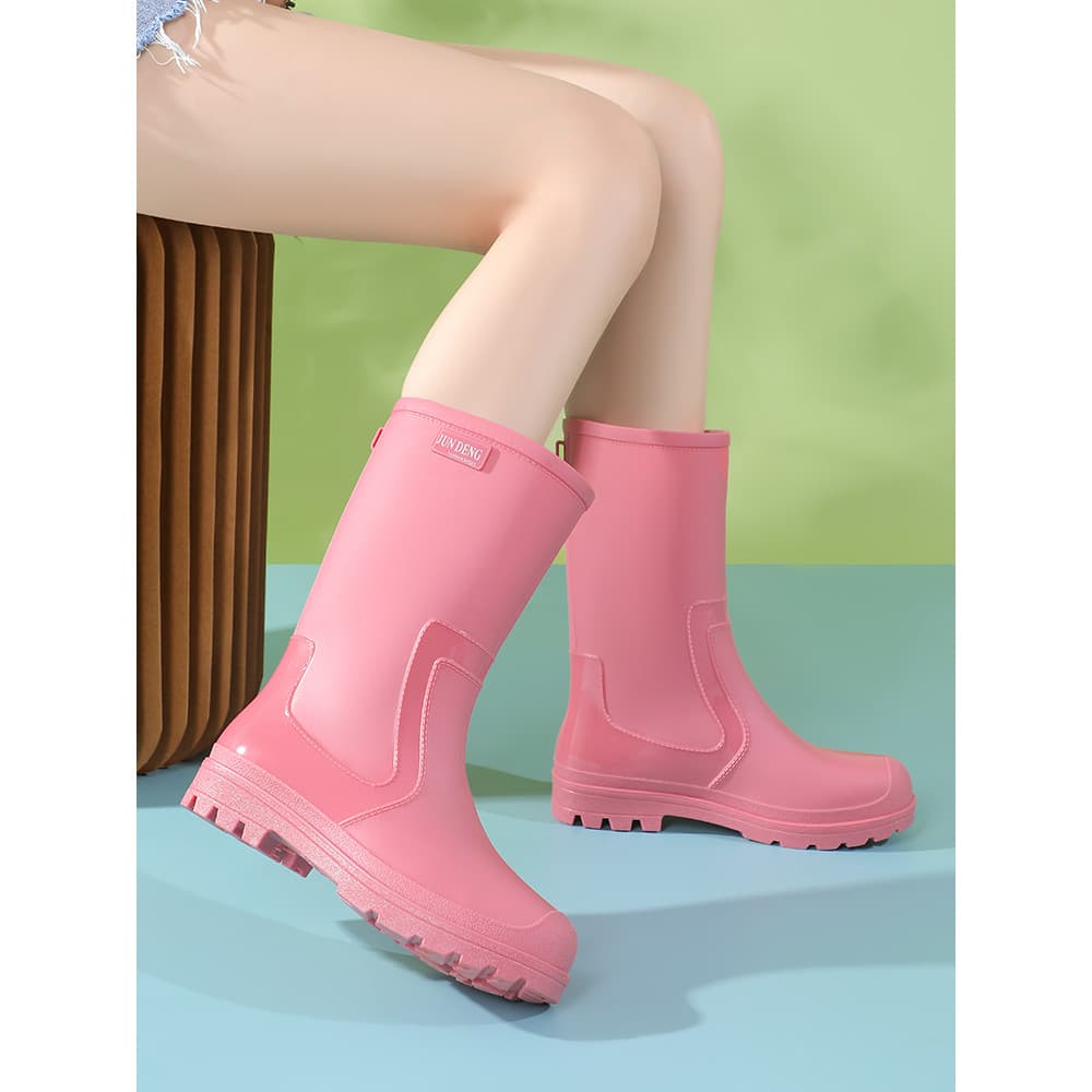Militar Deng Moda Genuína Botas de Chuva Mulheres Primavera Outono Novo Estilo Moda Tubo Médio Desgaste Exterior Sapatos