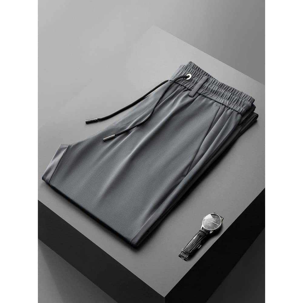 Calças casuais de seda gelo masculinas verão estilo fino calças perna reta 2026 novo estilo High-End calças masculinas d