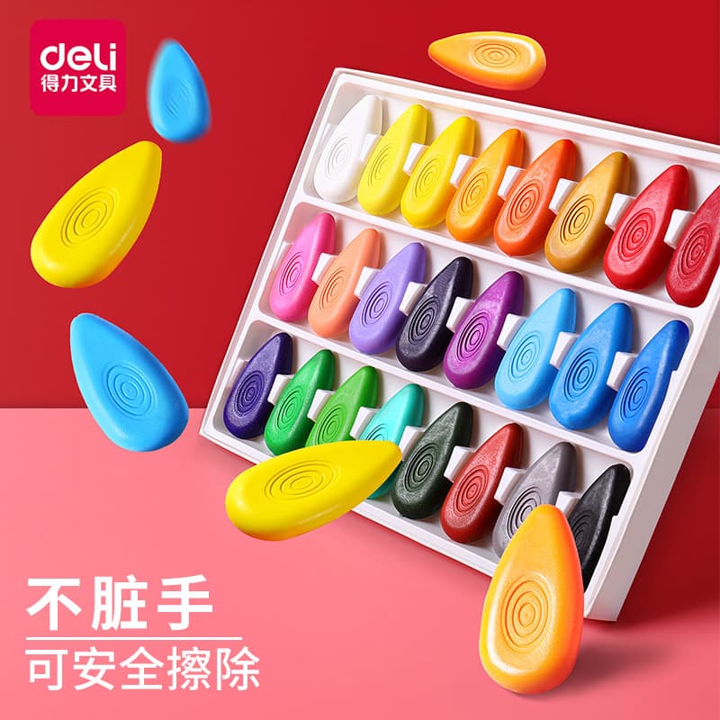 Deli Oil Pastel Lápis infantis Mãos não sujas Lápis de gota de água Antiaderente Seguro Alunos do ensino fundamental Con