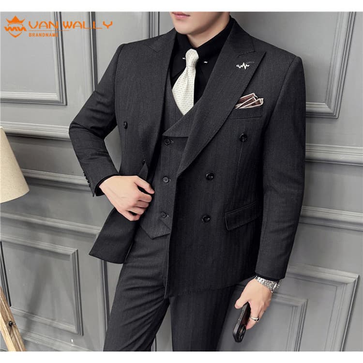 Outono inverno novo estilo de alta qualidade terno masculino com lã grossa terno duplo Breasted vestido de lã de três pe