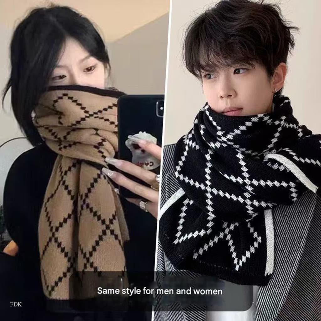 FDK Inverno Feminino Masculino Cachecol Dupla Face De Malha Xadrez Macio Quente Casal Cachecóis Para Ao Ar Livre Lenço À