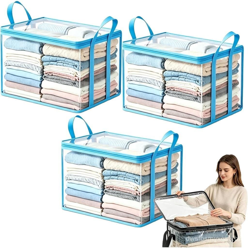 Grande Saco de Armazenamento Transparente de Plástico Resistente e Espesso para Roupas, Caixa de Armazenamento de Plásti