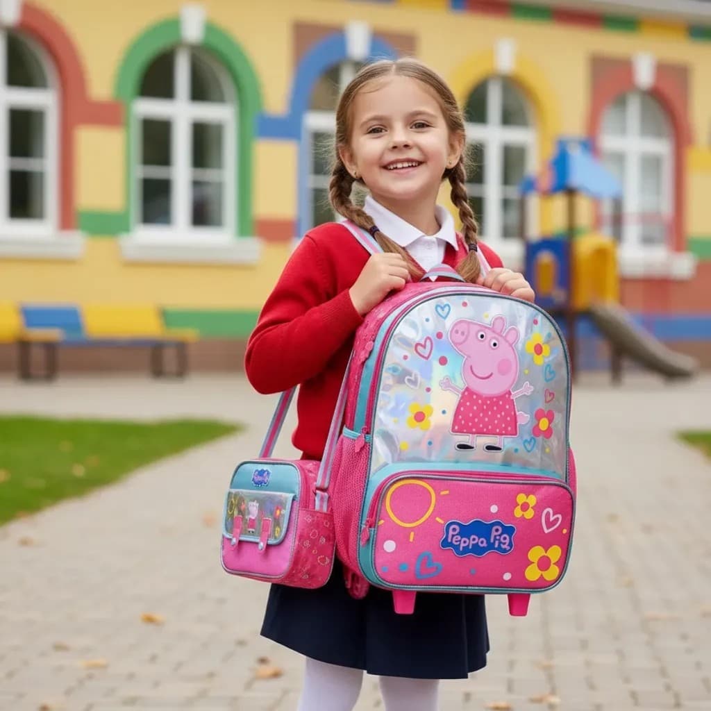 Kit Mochila De Rodinha Media 14L / 16" e Lancheira Termica Escola Creche Pre-escola Infantil Menino Menina