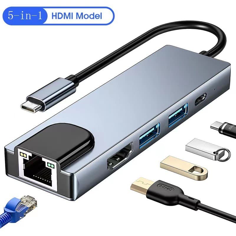 Estação de acoplamento tipo c 5 em 1 placa de rede hub usb-c3.0 5 em 1 estação de acoplamento para Notebook HDMI4K