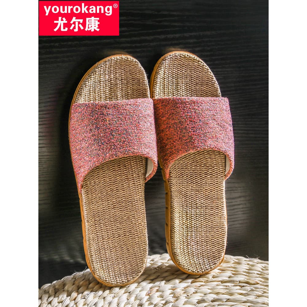 Yolcom chinelos de linho feminino casal verão casa masculina interior antiderrapante piso de madeira de sola grossa