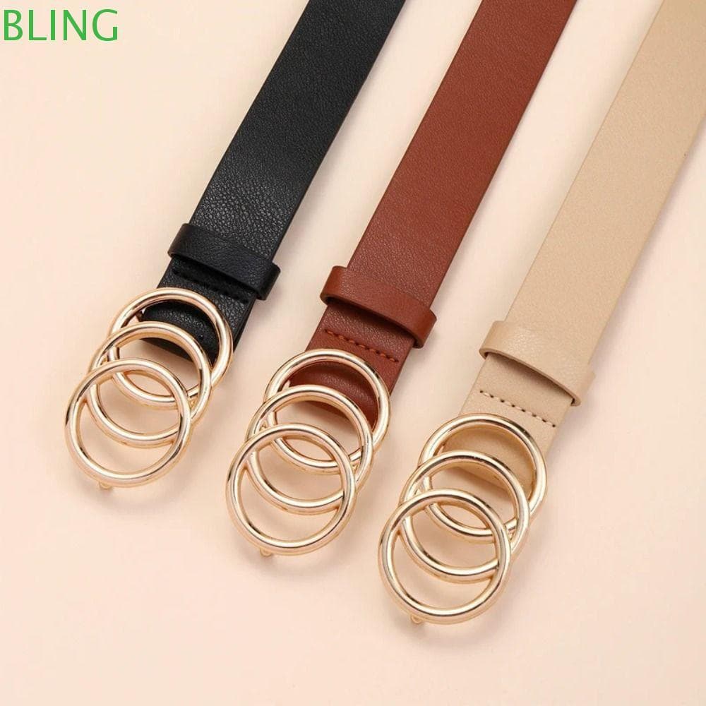 Cinto De Couro BLING , Versátil Casual Com Fivela Deslizante , Design De Luxo Moderno , Cintura Simples Para Mulheres
