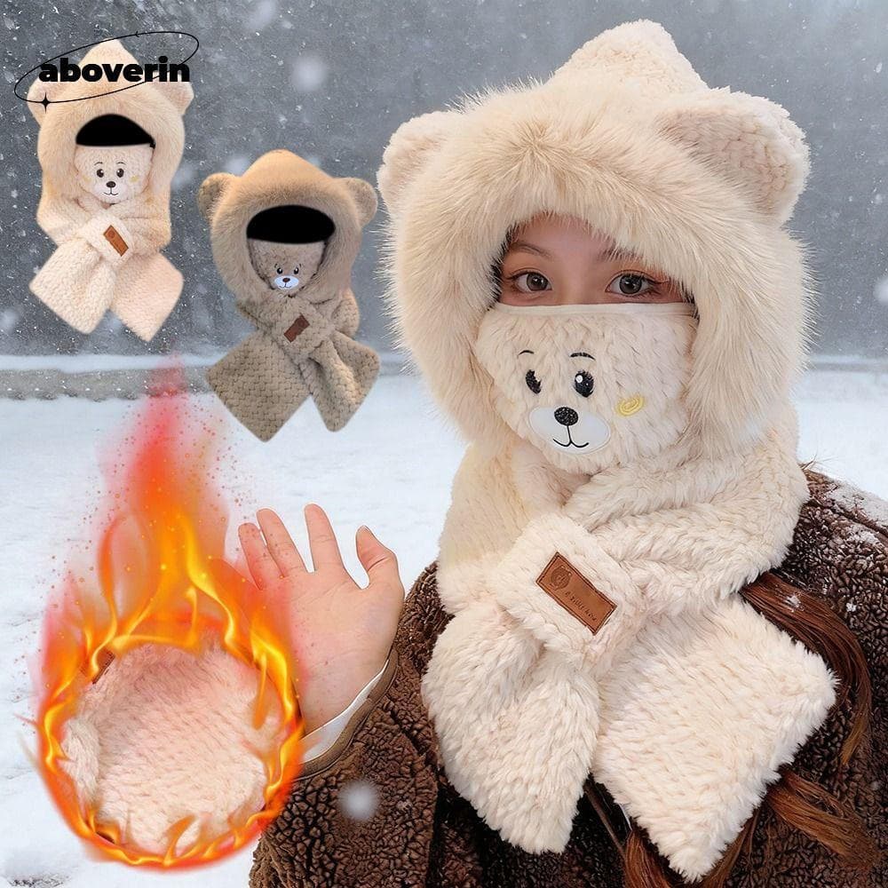 Boné De Gorros Acimarin , Chapéu Quente De Inverno Engrossado De Pelúcia , Conjunto De Cachecol Integrado À Prova De Ven