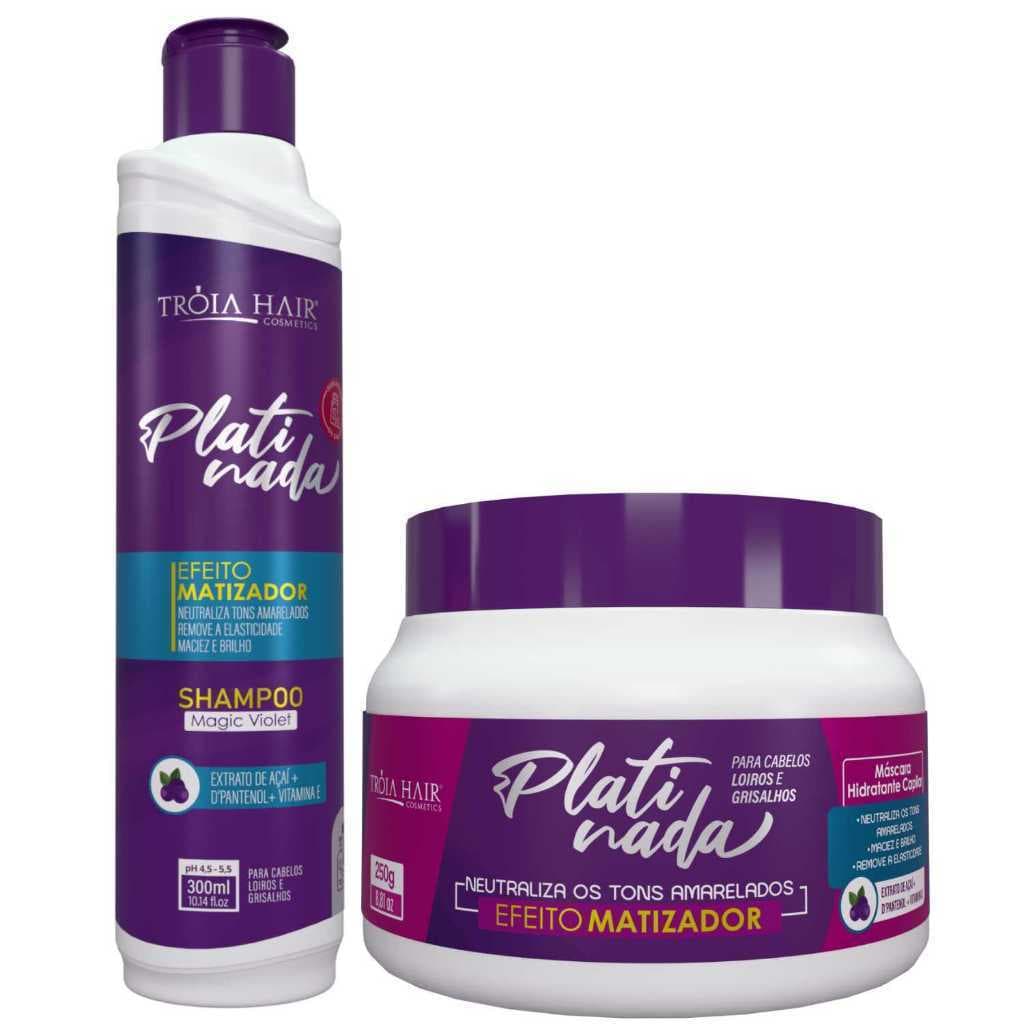 SHAMPOO + MÁSCARA PLATINADA TRÓIA HAIR LOIRO PLATINADO 300ML/250G
