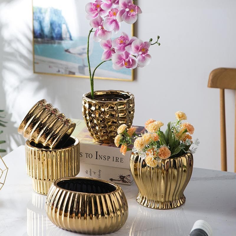 Vaso de flores esférico dourado galvanizado, elegante, moderno, bola em formato especial, tigela de flores criativa, ute