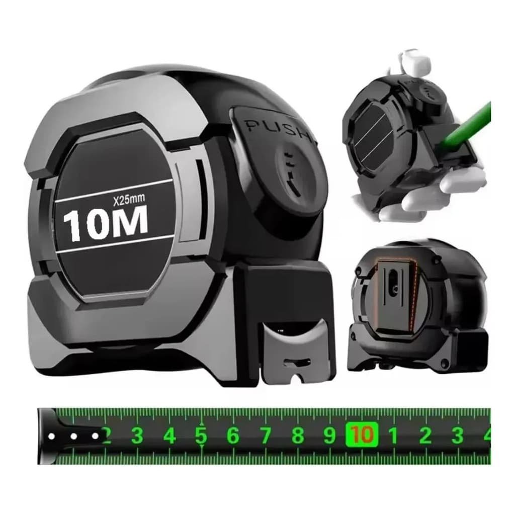 Trena 10 Metros Profissional 25mm Trava Automática Fluorescente Fita Métrica Reforçada