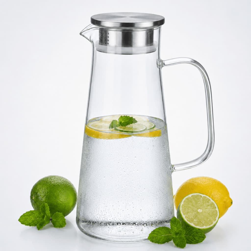 Jarra de Vidro Borossilicato 1400ML com Tampa Inox e Filtro Elegante Mesa Posta