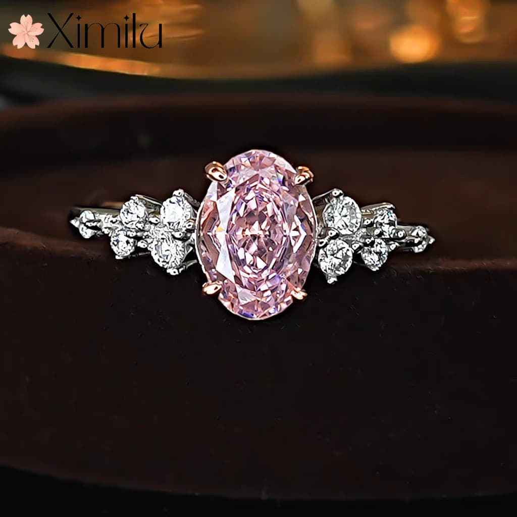 ❤ All-Match simples flor de cerejeira rosa diamante proposta anel feminino moda luxo jóias de casamento