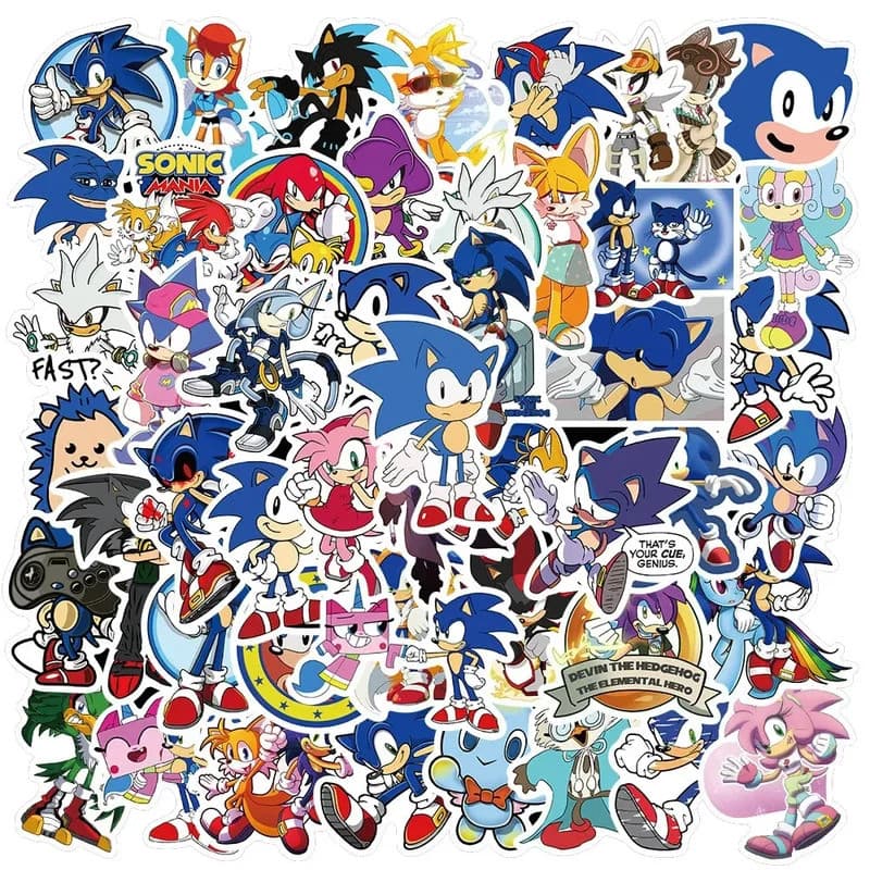 50 adesivos à d'água com desenhos de ouriços em movimento, sem repetição.