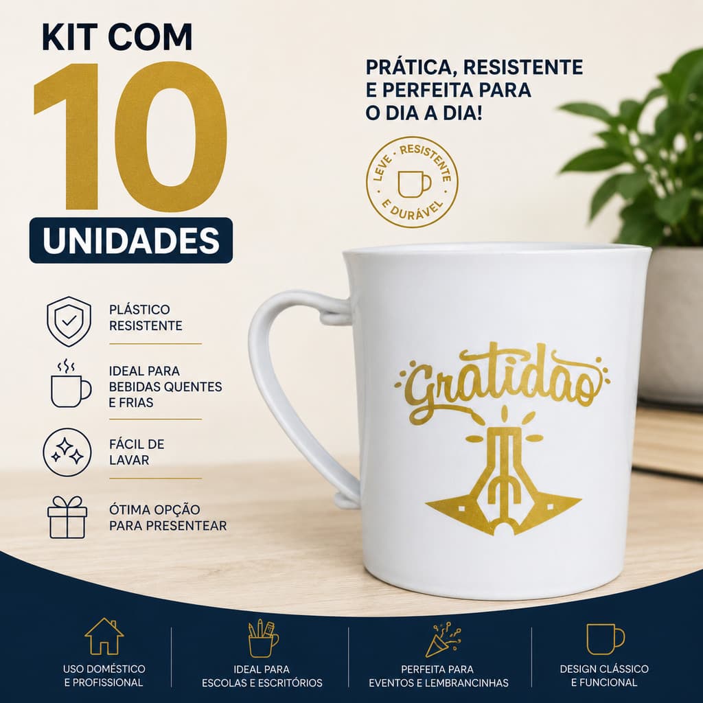 Kit 10 Caneca Plástica 400ml Presente Lembrancinha Gratidão Promoção