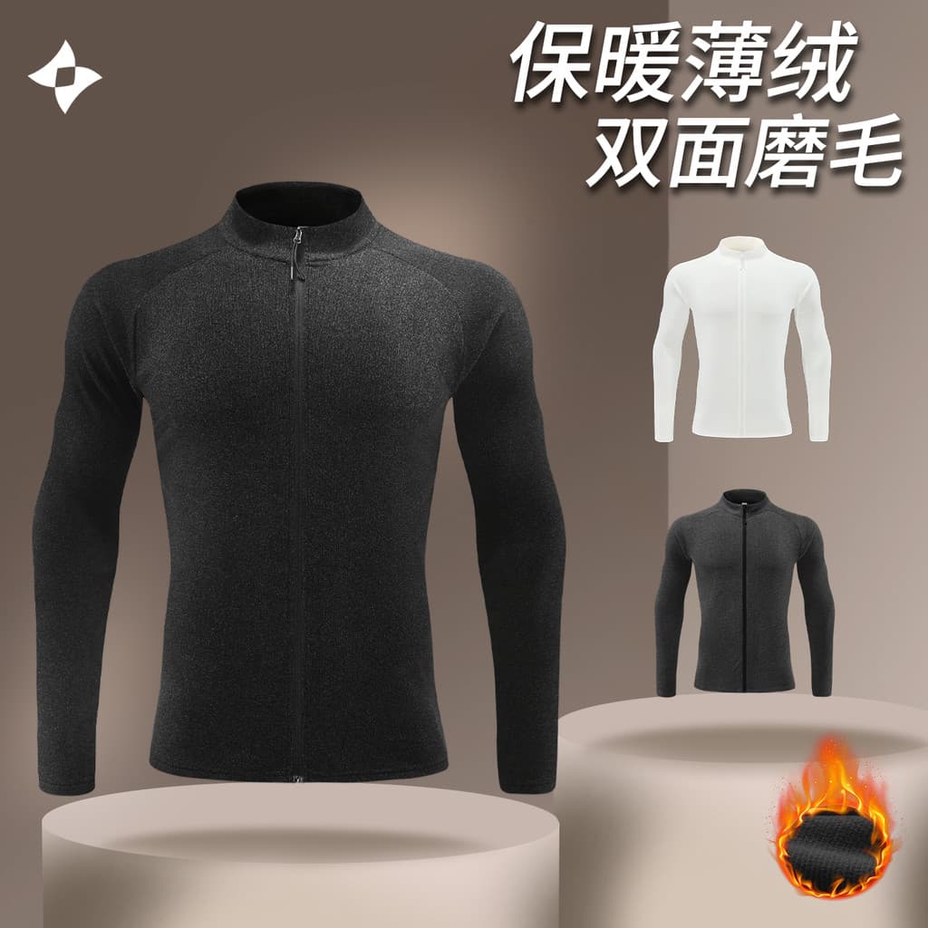 Forro de lã jaqueta masculina ao ar livre leve camada média quente camisa de fundo gola zíper fino-ajuste topo