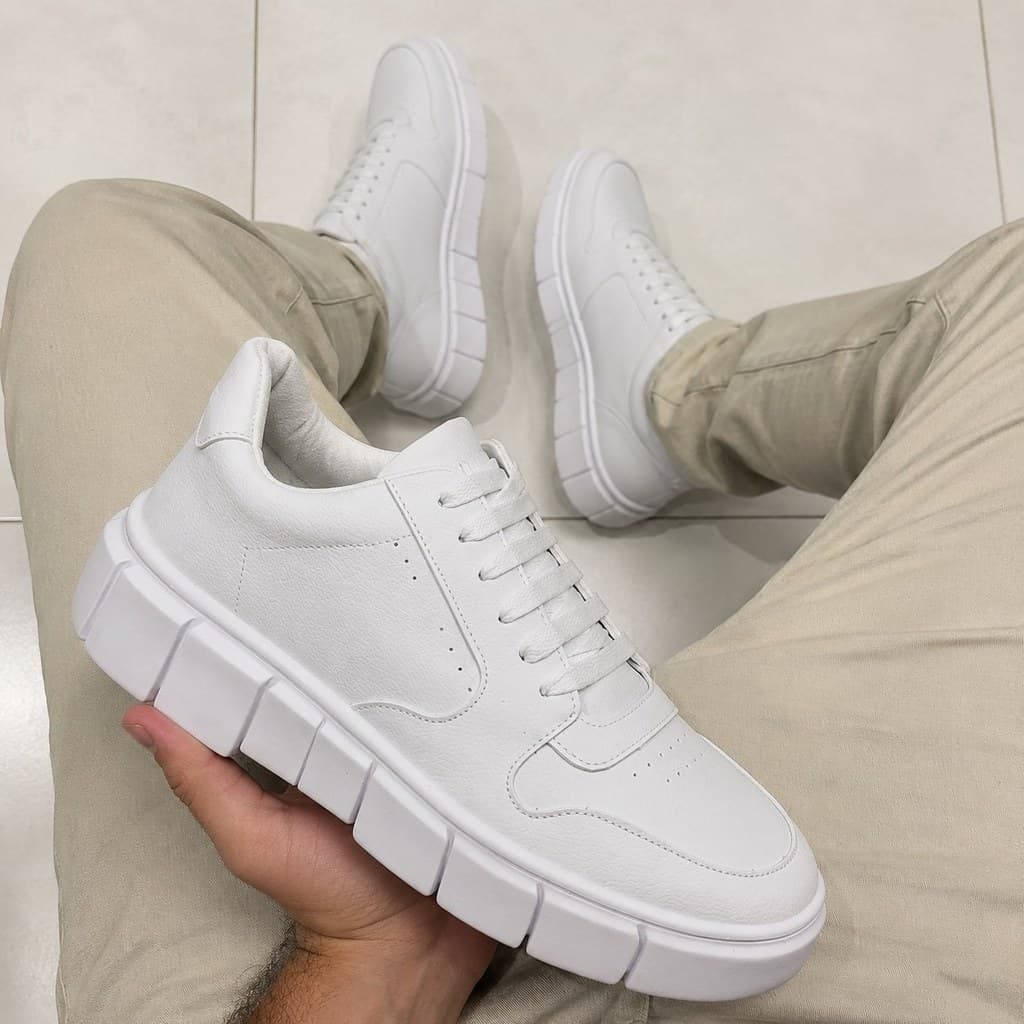 Tenis Casual Masculino sneakers Moderno Branco Sola Alta Tratorada Lançamento
