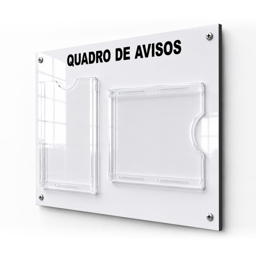 Quadro Aviso Gestão Á Vista Recados 2 Displays A4 ACM Branco