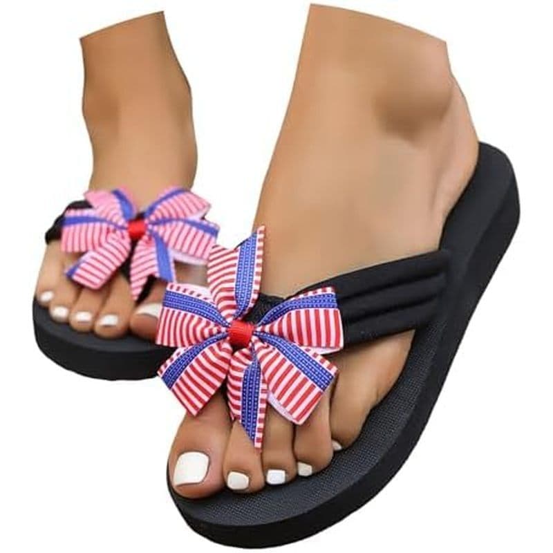 Chinelos Femininos Com Laço De Bandeira Americana Sandálias Patrióticas Para Mulheres Estampa Toe Slide Thong Antiderrap