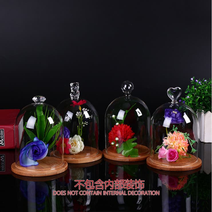 Flor preservada capa de vidro flor seca argila feita à mão Anti-poeira transparente bolo capa perfumada vela presente 1F