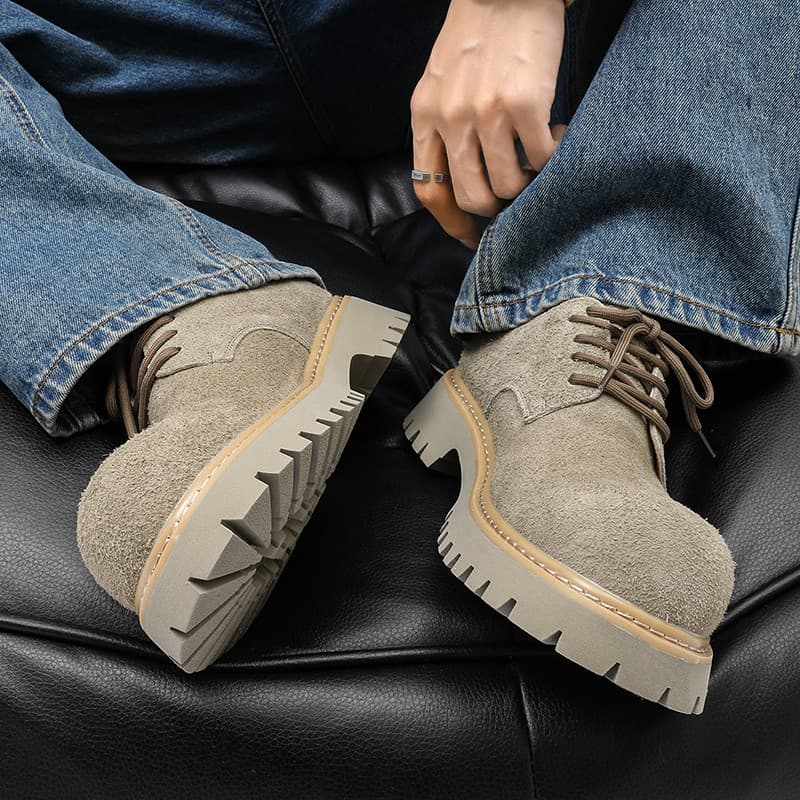 Inverno Martin sapatos masculinos de couro genuíno sapatos de dedo grande britânico baixo-Top casal estilo altura cresce