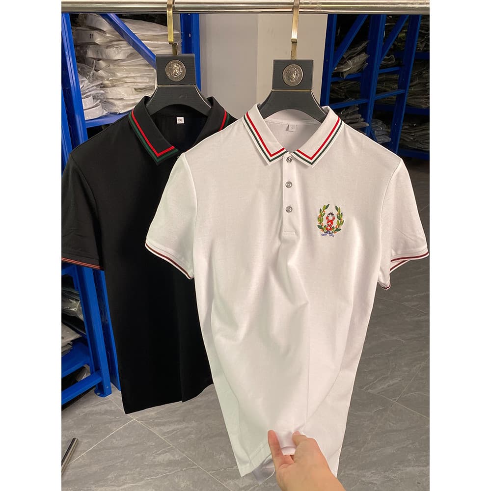 Luz de luxo de alta qualidade ~ cobra bordado lapela camisa POLO masculina Casual All-Match malha algodão manga curta ca