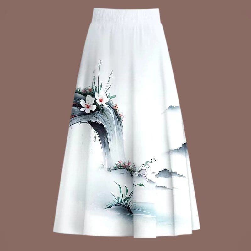 Saia impressa roupas femininas 2025 verão novo estilo drapeado cintura alta comprimento médio sobre o joelho estilo ocid
